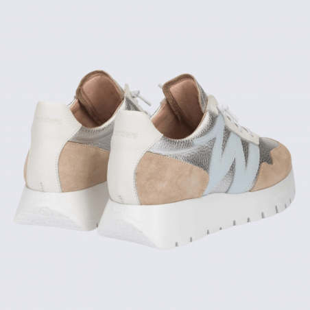 Sneakers Wonders, sneakers tendances femme en cuir et nylon beige