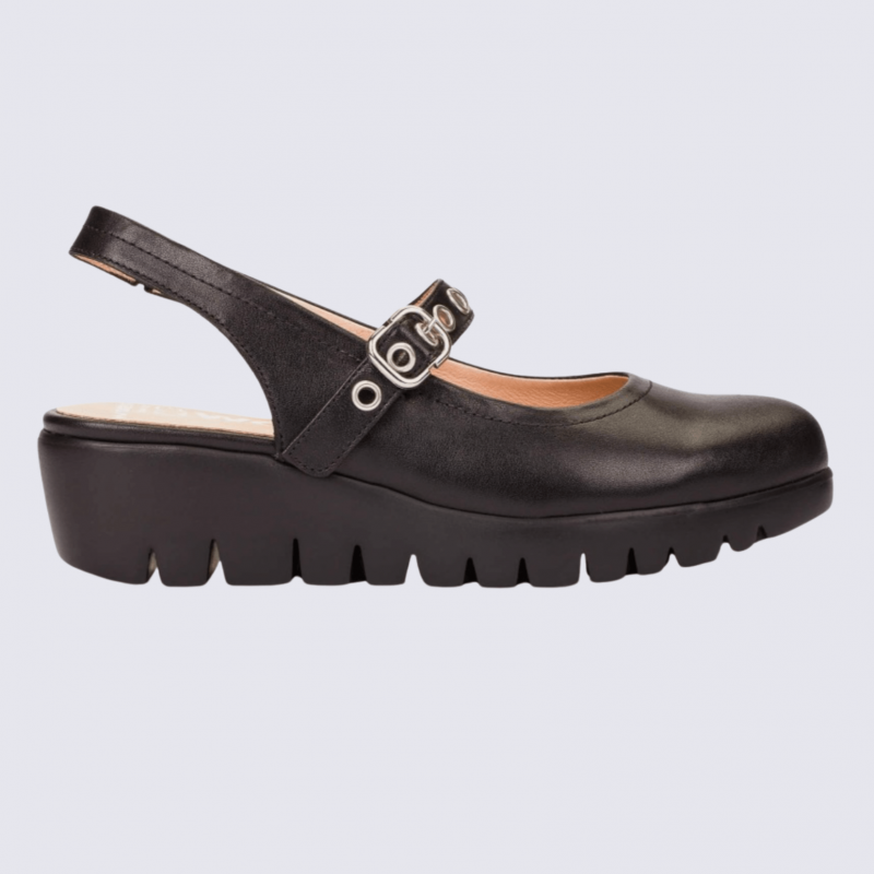 Sandales Wonders, sandales compensées femme en cuir noir