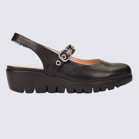 Sandales Wonders, sandales compensées femme en cuir noir