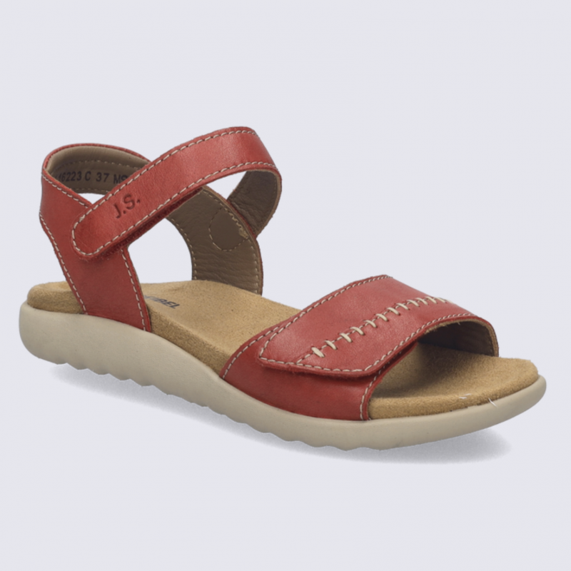 Sandales Josef Seibel, sandale femme à scratch en cuir rouge
