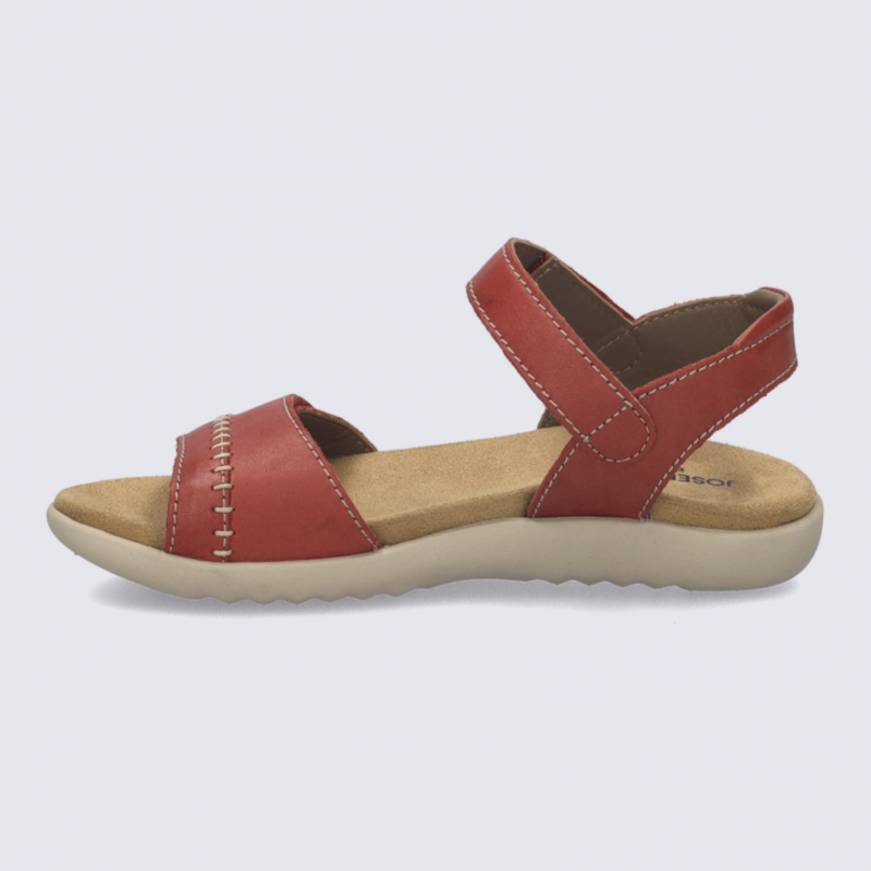 Sandales Josef Seibel, sandale femme à scratch en cuir rouge