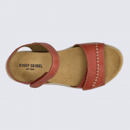 Sandales Josef Seibel, sandale femme à scratch en cuir rouge