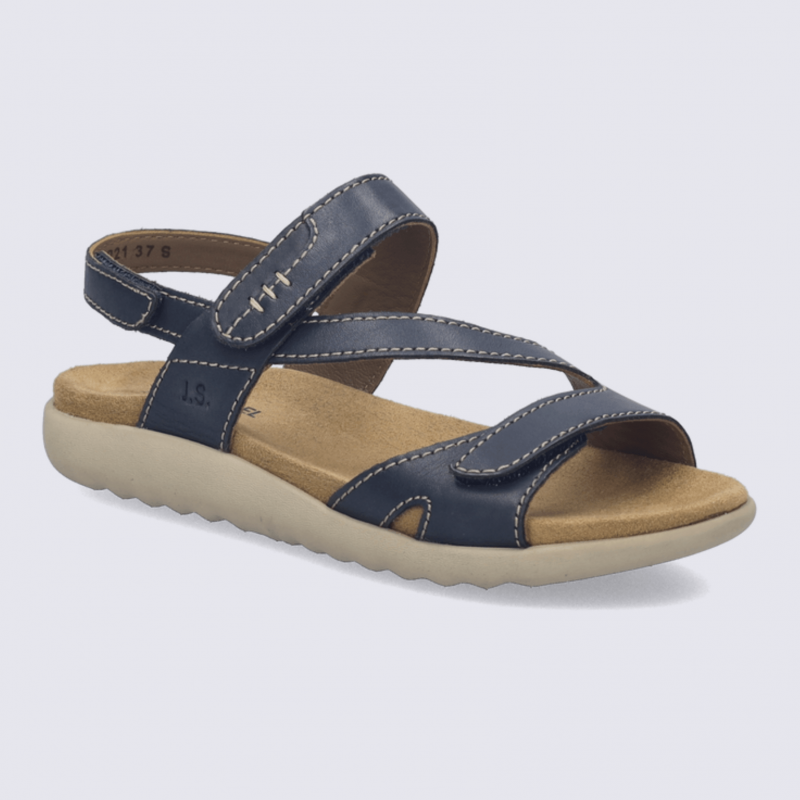 Sandales Josef Seibel, sandale femme à scratch en cuir indigo