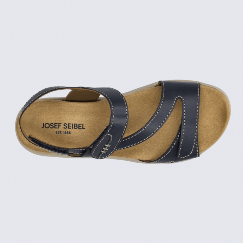 Sandales Josef Seibel, sandale femme à scratch en cuir indigo