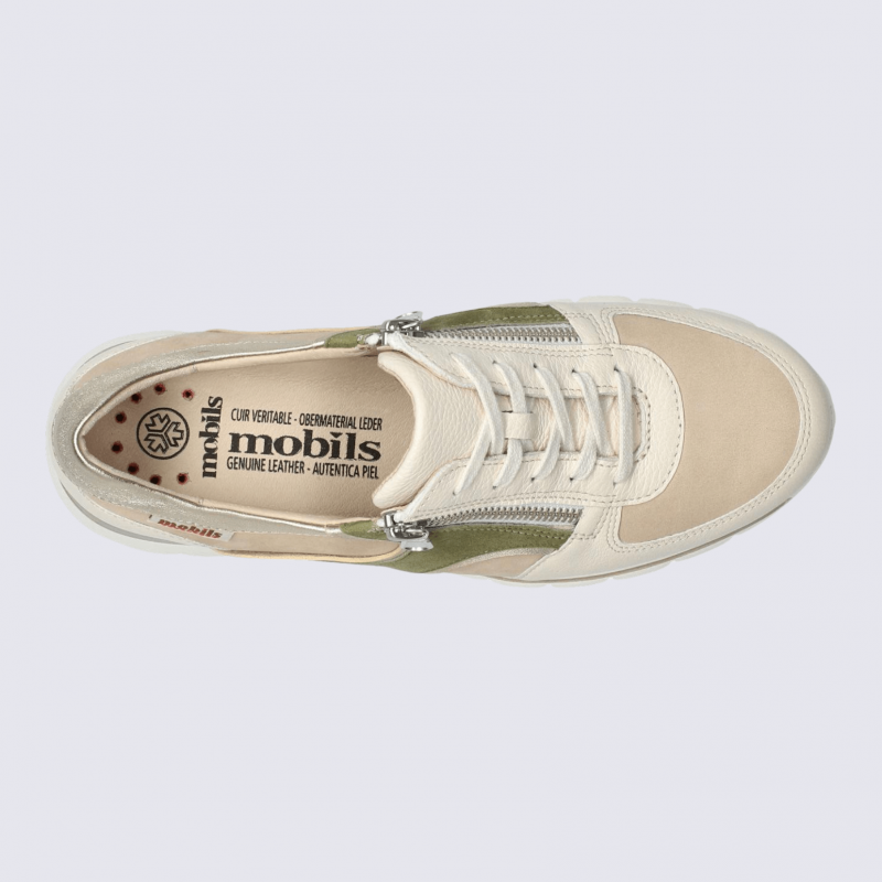 Baskets Mobils, baskets compensées femme en cuir sable clair