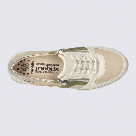 Baskets Mobils, baskets compensées femme en cuir sable clair