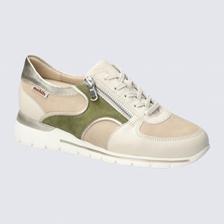Baskets Mobils, baskets compensées femme en cuir sable clair