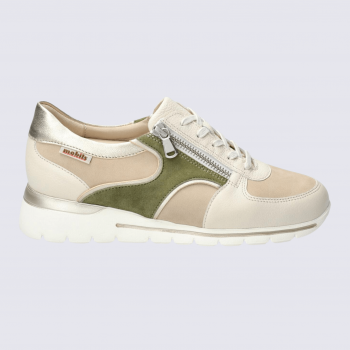 Baskets Mobils, baskets compensées femme en cuir sable clair