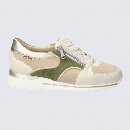 Baskets Mobils, baskets compensées femme en cuir sable clair