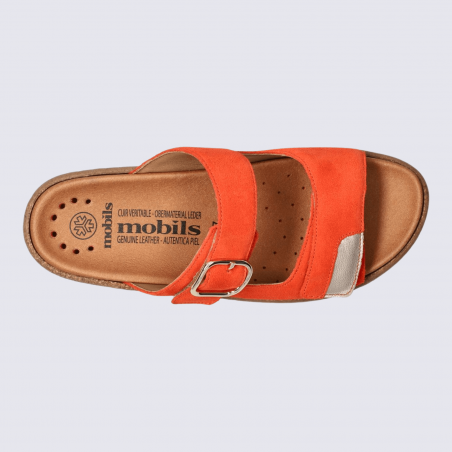 Mules Mobils, Mules confortables femme en cuir nubuck mandarine