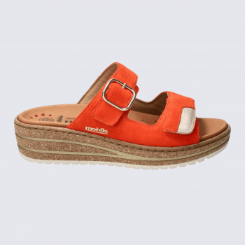 Mules Mobils, Mules confortables femme en cuir nubuck mandarine