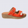Mules Mobils, Mules confortables femme en cuir nubuck mandarine