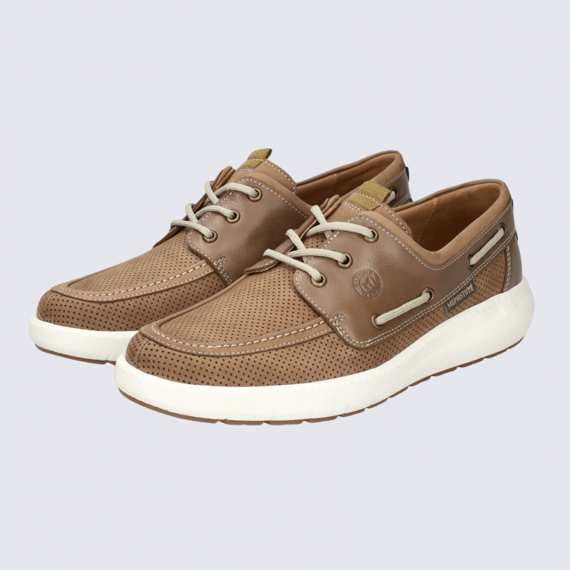Baskets Mephisto, baskets confortables homme en cuir taupe