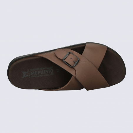Mules Mephisto, mules ouvertes confortables homme en cuir marron foncé