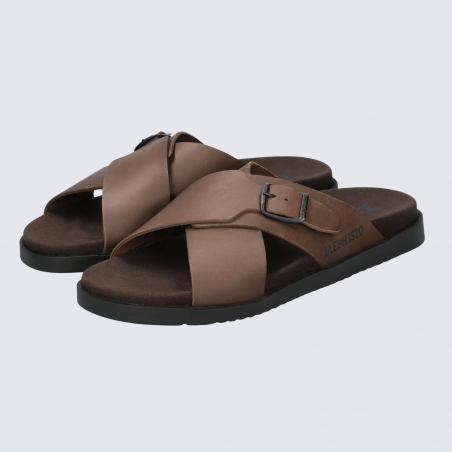 Mules Mephisto, mules ouvertes confortables homme en cuir marron foncé