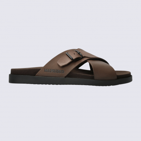 Mules Mephisto, mules ouvertes confortables homme en cuir marron foncé