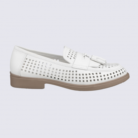 Mocassins Ecco, mocassins élégants et confortable femme en cuir lisse perforé blanc