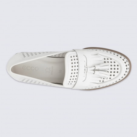 Mocassins Ecco, mocassins élégants et confortable femme en cuir lisse perforé blanc