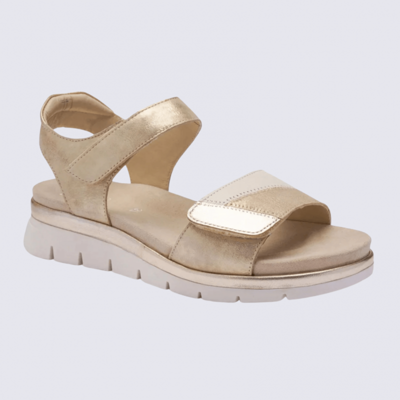 Sandale ARA, sandale compensée femme en cuir sable crème