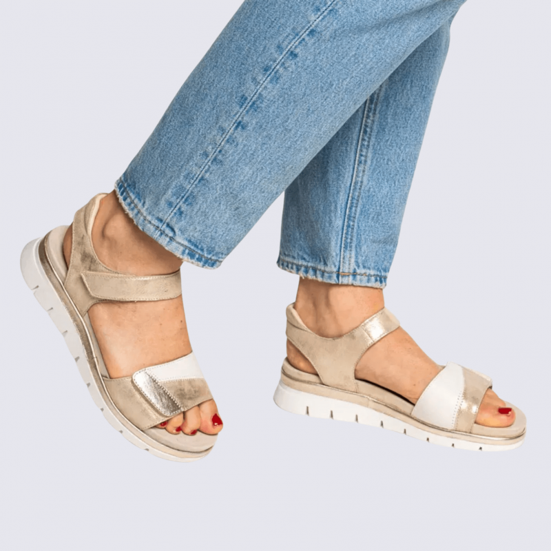 Sandale ARA, sandale compensée femme en cuir sable crème