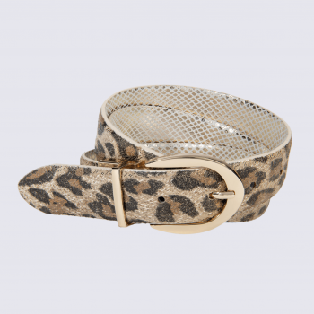 Ceinture Bernd Götz, Ceinture cuir imprimé femme en cuir léopard et or réversible avec boucle dorée