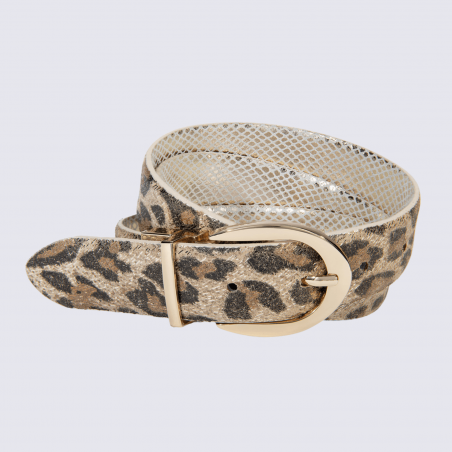 Ceinture Bernd Götz, Ceinture cuir imprimé femme en cuir léopard et or réversible avec boucle dorée