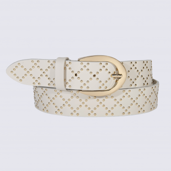 Ceinture Bernd Götz, Silbergift, Ceinture cuir imprimé femme en cuir beige et or avec boucle dorée
