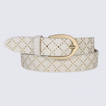 Ceinture Bernd Götz, Silbergift, Ceinture cuir imprimé femme en cuir beige et or avec boucle dorée