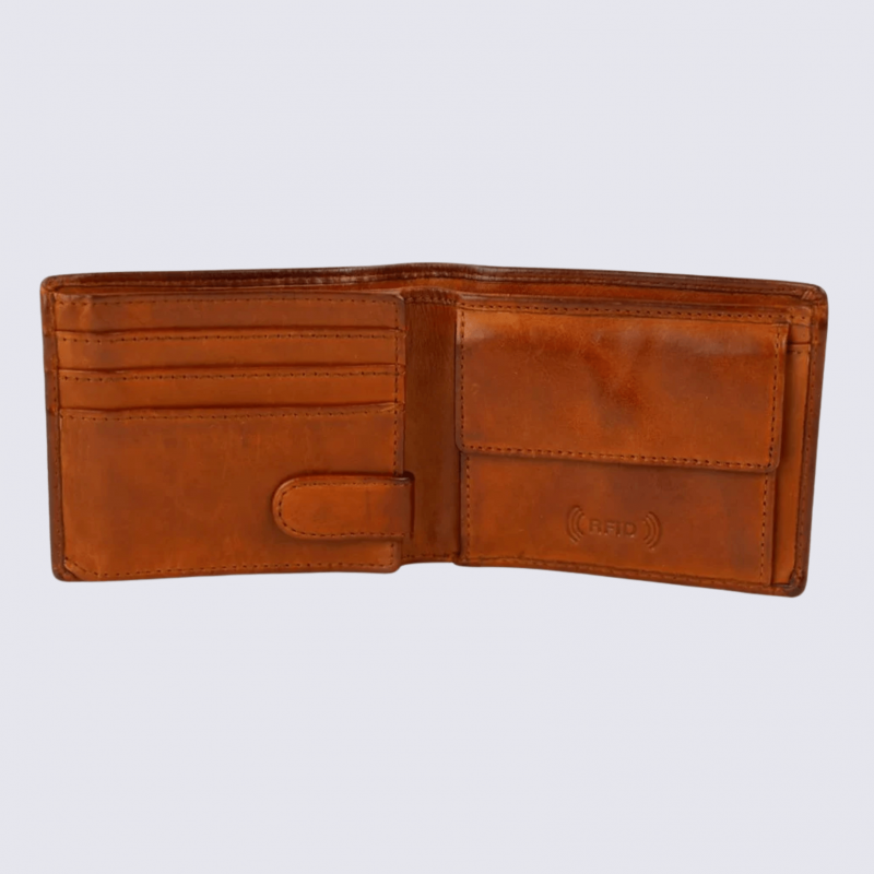 Portefeuille Bear, portefeuilles unisexe en cuir cognac
