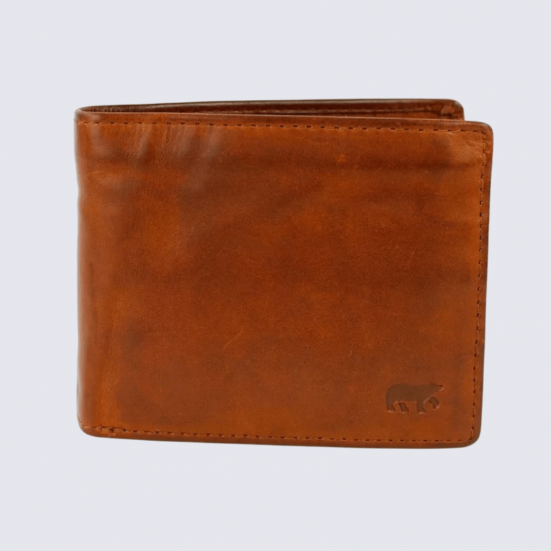 Portefeuille Bear, portefeuilles unisexe en cuir cognac