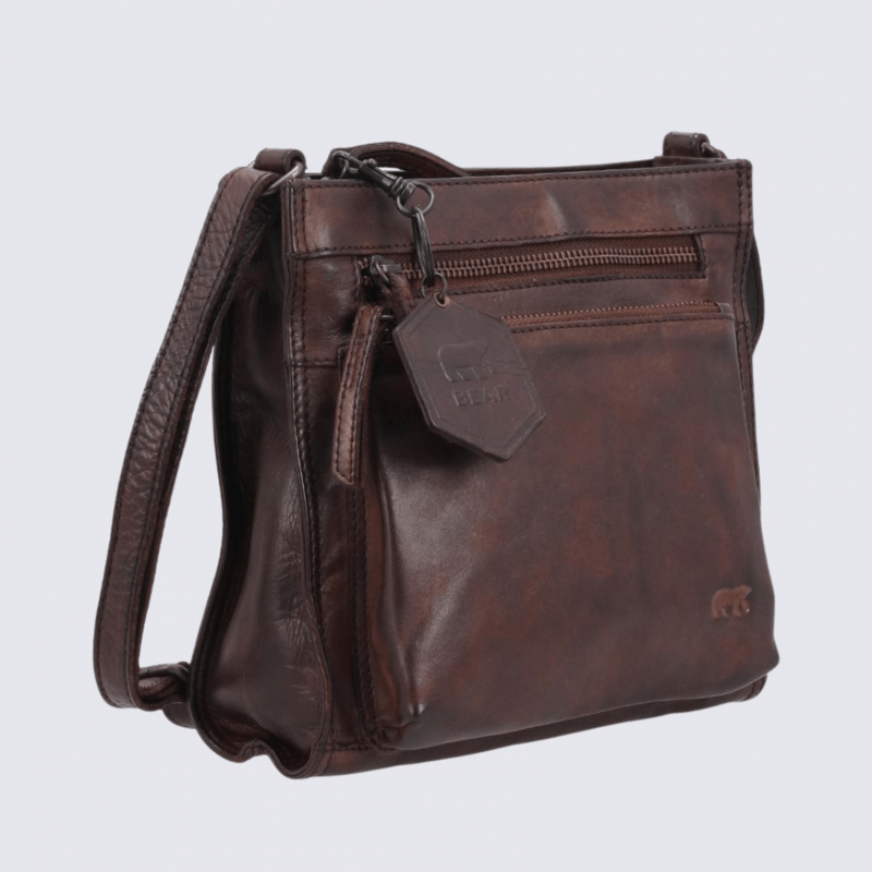 Sac à bandoulière Bear, sac bandoulière unisexe en cuir brun