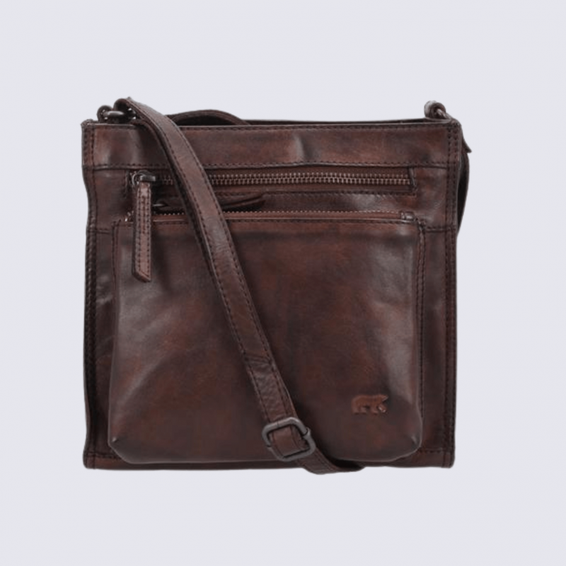 Sac à bandoulière Bear, sac bandoulière unisexe en cuir brun