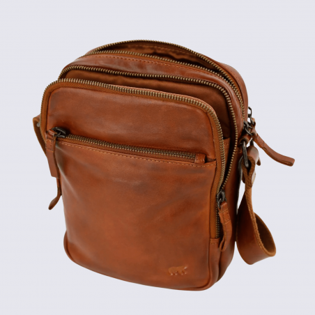 Sac à bandoulière Bear Renny, sac bandoulière unisexe en cuir cognac