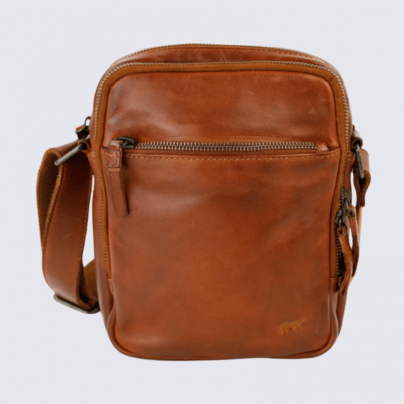 Sac à bandoulière Bear Renny, sac bandoulière unisexe en cuir cognac