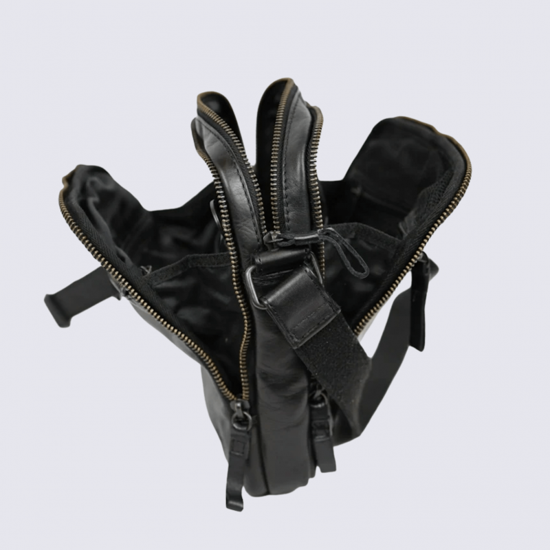 Sac à bandoulière Bear Renny, sac bandoulière unisexe en cuir noir