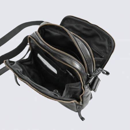 Sac à bandoulière Bear Renny, sac bandoulière unisexe en cuir noir