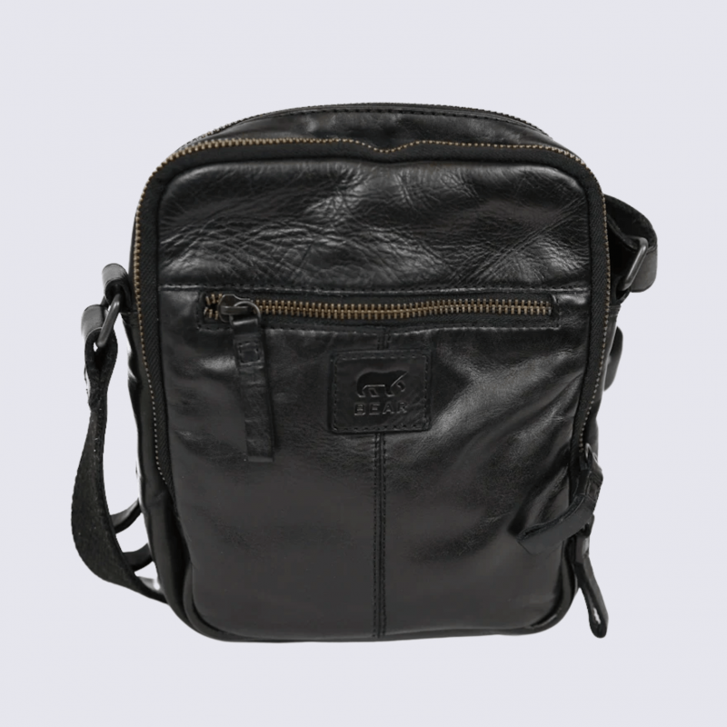 Sac à bandoulière Bear Renny, sac bandoulière unisexe en cuir noir