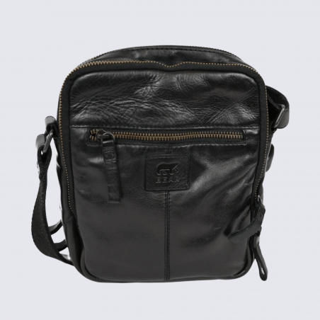 Sac à bandoulière Bear Renny, sac bandoulière unisexe en cuir noir