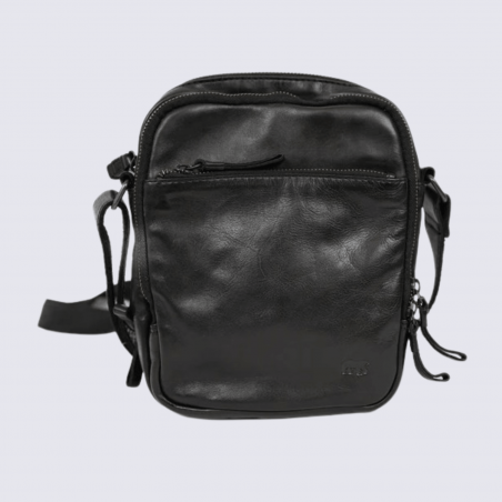 Sac à bandoulière Bear Renny, sac bandoulière unisexe en cuir noir