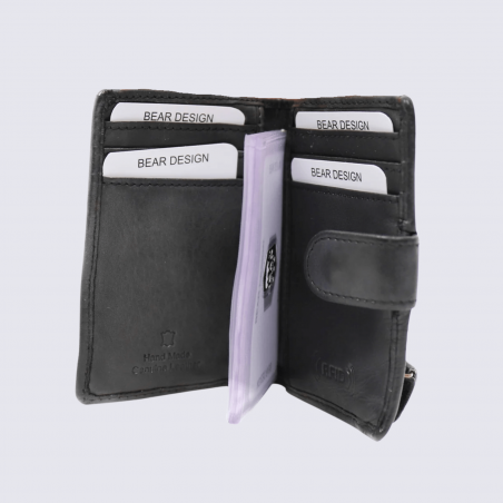 Mini portefeuille Bear, mini portefeuilles intelligent en cuir noir