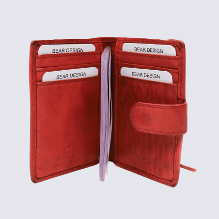 Mini portefeuille Bear, mini portefeuilles intelligent en cuir rouge