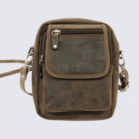 Sac à bandoulière Bear, sac bandoulière unisexe en cuir brun