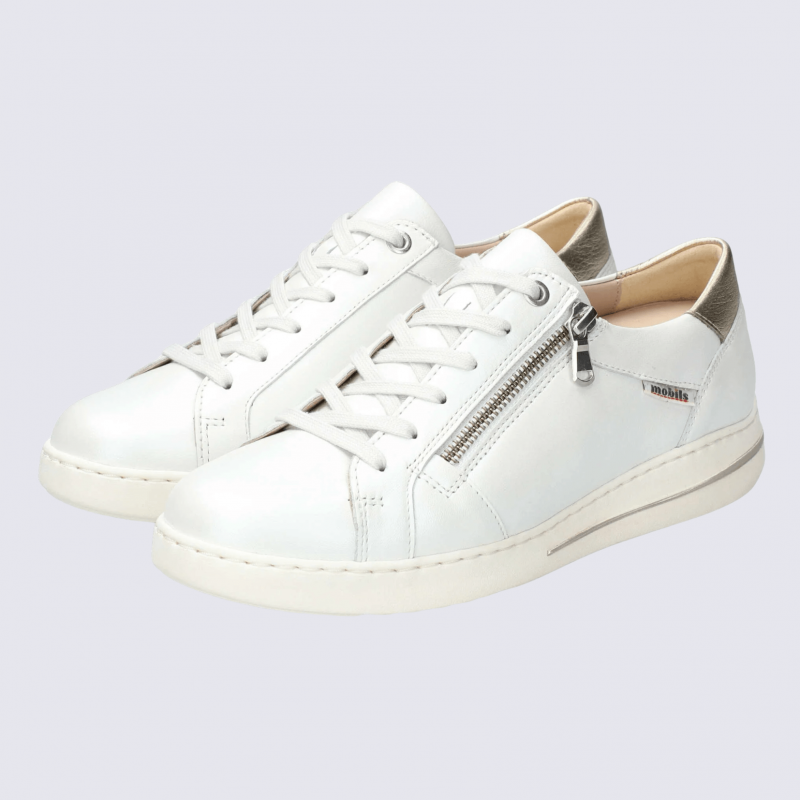 Baskets Mobils, baskets femme en cuir lisse blanc cassé