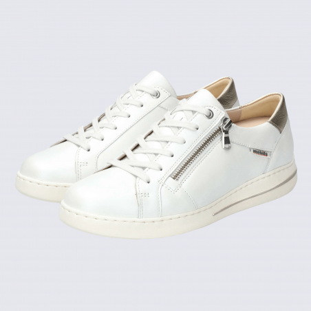 Baskets Mobils, baskets femme en cuir lisse blanc cassé
