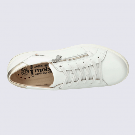 Baskets Mobils, baskets femme en cuir lisse blanc cassé