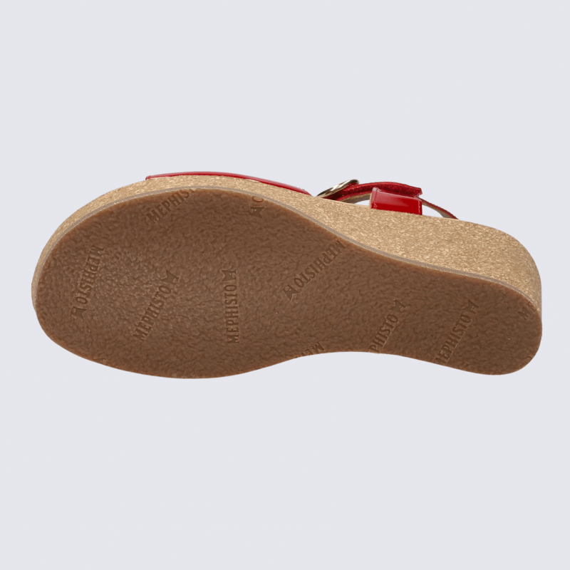 Sandales Mephisto, sandales à talons compensés femme en cuir vernis rouge