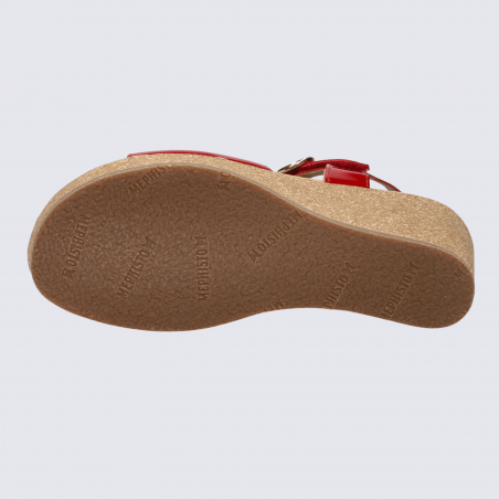 Sandales Mephisto, sandales à talons compensés femme en cuir vernis rouge