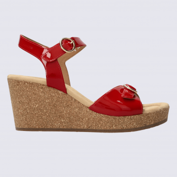 Sandales Mephisto, sandales à talons compensés femme en cuir vernis rouge