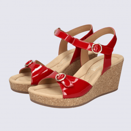 Sandales Mephisto, sandales à talons compensés femme en cuir vernis rouge