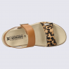 Sandales Mephisto, sandales à talons compensés look sport femme en cuir animal et brun